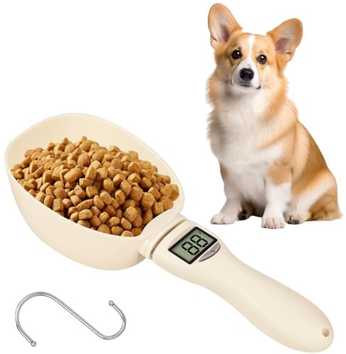 RAINPOP Pet Food Measuring Scoop Scale with Battery, Max 800g Precise Dog Food Measuring Scooper with LED Display, Detachable Pet Food Scale Measuring Cup with Four Measuring Units for Pets Food