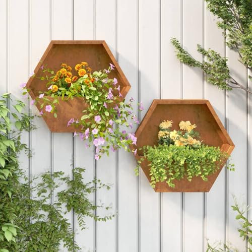 LAPOOH Jardineras de Pared 2 uds, Macetero, Macetas para Flores y Plantas, Macetero para Jardin, Acero corten Gris 46x10x40 cm