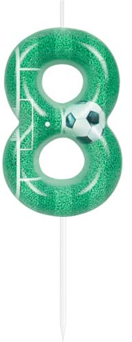 Yiran Football Happy Birthday Number 8 Cake Toppers - Green Football Cake Decorations Toppers for Kids Birthday Party Supplies