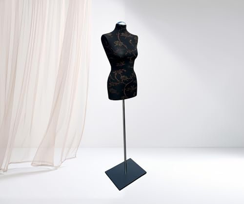 LUSORIA Schneiderpuppe, Schneiderbüste weiblich schwarz - braune Blumen/schwarzer Standfuß (XL 42/44)