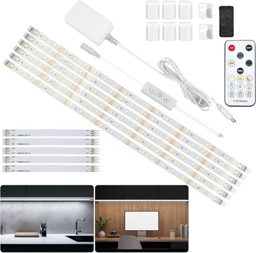 Hoobabuy LED Strip Weiß 3 Meter, Unterbauleuchte Lichtleiste Küche Unter Kabinett LED Licht Kit mit RF Fernbedienung für Vitrine, Küche, Schreibtisch, Regal, Schrank, 6500K