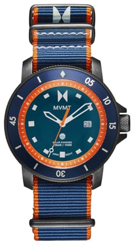 MVMT Cali Diver Herren-Sportuhr, wiederaufladbar, solarbetrieben, wasserdicht, 10 ATM / 100 m, 40 mm, Navy Prixe