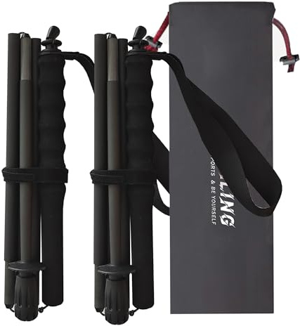 OKHEALING Vandringsstavar 【ultralätt 】Kolfiber 5 sektioner, set med 2, vandringsstavar, bergsklättringsutrustning, promenadmössa, fukttransporterande med förvaringsväska, unisex (110 cm)