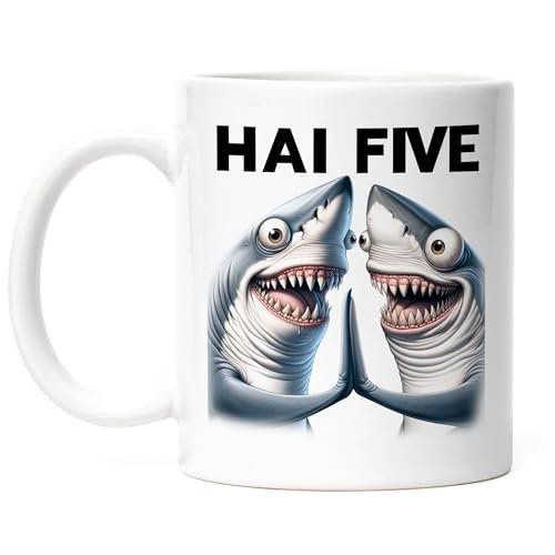 Hey!Print Hai Five Zwei Haie Tasse Weiß - Lustiger Bildwitz