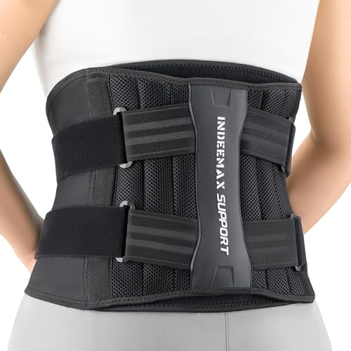 INDEEMAX Rückenstützgürtel für Männer und Frauen, Atmungsaktiver Rückengurt für Rücken und LWS, Verstellbarer Rückenbandage Ergonomischer Taillengürtel mit Abnehmbares 3D Lordosenpolster,M