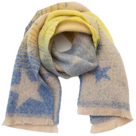 JFAN Bufanda Mujer Invierno Cachemira Mujer con Borlas Bufanda Cálida Larga Bufanda Mujer Otoño Elegante, Azul+Amarillo