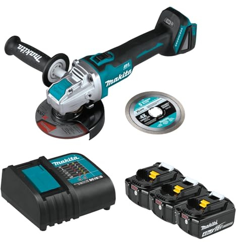 Makita BL1840BSCX3 18V LXT® Lithium-Ionen-Akku und Ladegerät Starter Pack (4,0 Ah) mit Bonus X-Lock Grinder