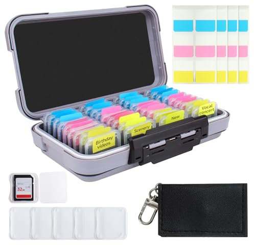 Micscrew 36 Slots Memory Card Case & 36 Transparent Card Cases & 60 Visible Sticky Notes, SD Card Case for Camera Memory Card, Memory Card Storage Protector with Personal Visual Sticky Notes