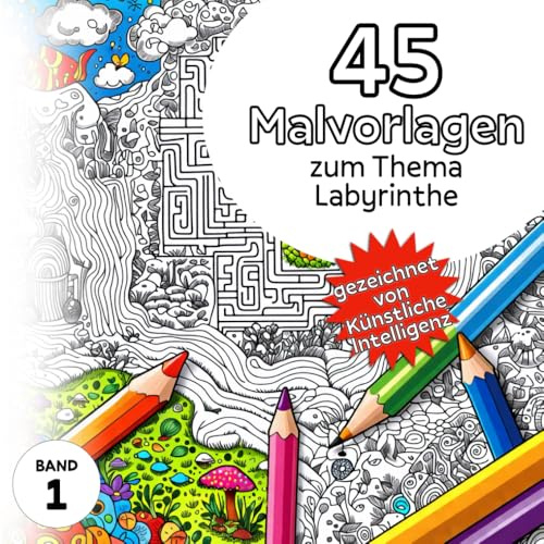 45 Malvorlagen zum Thema Labyrinthe – Band 1: Malbuch für Erwachsene und Kinder, erstellt von künstlicher Intelligenz