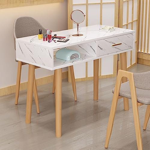 UQACHG Nagelkunsttisch Mit Schublade Und Schreibtischplatte Aus Marmorimitat, Beine Aus Massivholz, Werkbank Für Nageltechniker, Stilvolles Und Funktionales Design,Style 1-80 * 40 * 78cm
