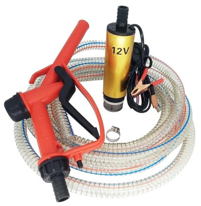 KOROBIE Bomba de Combustible diésel, dispensador de 12V y 24V, Juego Combinado de Pistola de repostaje, Bomba Sumergible eléctrica con 5 mangueras para Gasolina, diésel, Queroseno y biodiésel(12V)