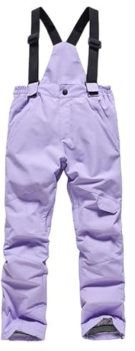 Maskjuwio Pantalón de nieve para | Pantalón de esquí de invierno con bolsillos de carga | Traje de nieve aislado y versátil para niñas y 3473435198, morado, 11-12 años