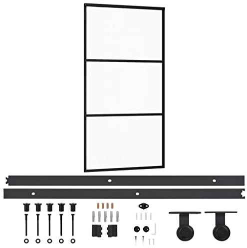 Hommdiy Schiebetür Komplettset mit Beschlag Glasschiebetür Lofttür ESG-Glas & Aluminium 102x205 cm