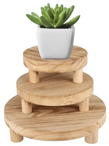Taburete para Plantas, 3 Piezas Soporte Elevador de Plantas de Madera con Tres Diámetros Diferentes (15 cm, 20 cm, 25 cm) Taburete para Flores con Patas Extraíbles para Patio Jardín Sala de Estar
