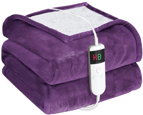 Cushious Heizdecke mit Abschaltautomatik 130x180 cm, 10 Heizstufen & 8-Stunden-Timer, Überhitzungsschutz, Maschinenwaschbar, Flanell-Wärmedecke elektrisch für Bett Sofa und Homeoffice