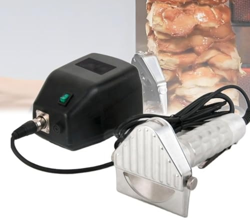 Hydravex Elektrisches Hand-Shawarma-Messer mit 2 Klingen, türkischer Döner-Kebab-Schneider, Gyrosschneider aus Edelstahl für Fleischknochen, 1–8 mm einstellbare Dicke, für Haushalt und Gewerbe