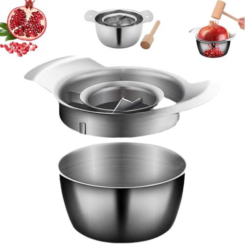 304 Stainless Steel Pomegranate Peeling Tool, Pomegranate Deseeder Tool with Bowl and Wooden Hammer, Efficient Pomegranate Seed Remover Set for Easy Home Kitchen Use