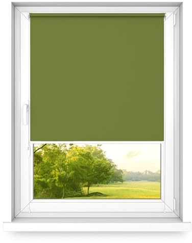 time4blinds - Verdunklungsrollo ohne Bohren - Verdunkelungsrollo, Rollo Verdunkelung, Thermorollo - 3 Arten der Montage, Silberne Thermobeschichtung - Waldgrün, 1300x2500mm, Rechts