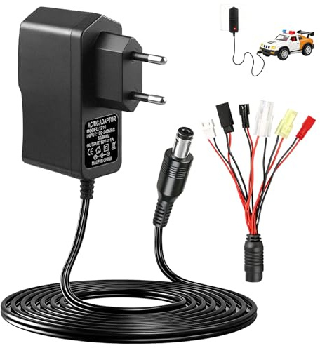 Chargeur Intelligent RC 2.4V-12V pour Batteries 2-10S NiMH/NiCd, Chargeur Universel pour Voitures RC, Drones, Bateaux et Avions RC, avec 5 Adaptateurs Tamiya, Mini Tamiya, JST, SM 2P, HuanQi, Dupont