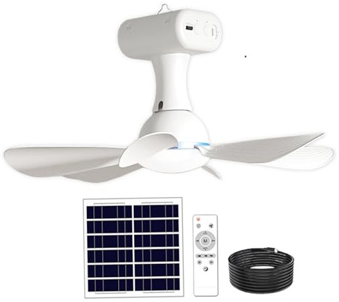 Ventilatore da soffitto solare con telecomando Ventilatore da soffitto portatile con batteria da 6000 mAh Pannello solare portatile da 6 W alimentato per uso interno ed esterno nel patio del dormi