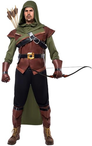 Spooktacular Creations Robin Hood Kostüm, Deluxe Herren Kostüm Set aus Leder für Halloween Dress Up Party (Large, Green)