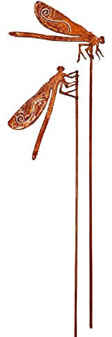 Mini Rost Garten- oder Blumenstecker 2er Set Libelle