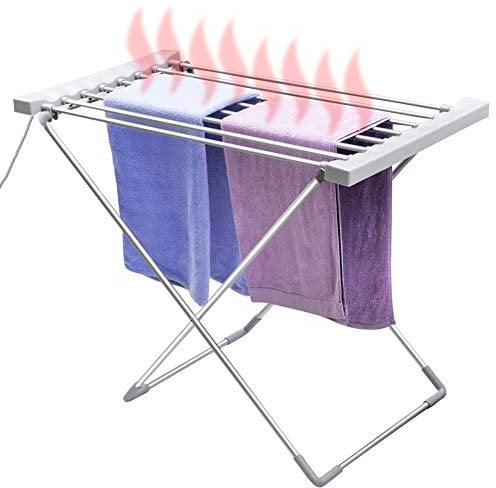 BAKAJI Étendoir à Linge électrique électrique 120 W Sèche-Linge Chauffant Pliable avec 8 Barres étendoirs à Linge en Aluminium, Dimensions 94 x 74 x 50 cm