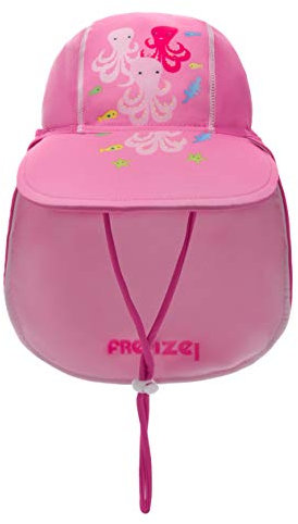 Foruhoo Baby Mütze UV-Schutz 50 mit Kordelzug for Jungen, Breite Krempe Sommerhut Sonnenhut (49cm / 6-18 Monate, Krake Pink)