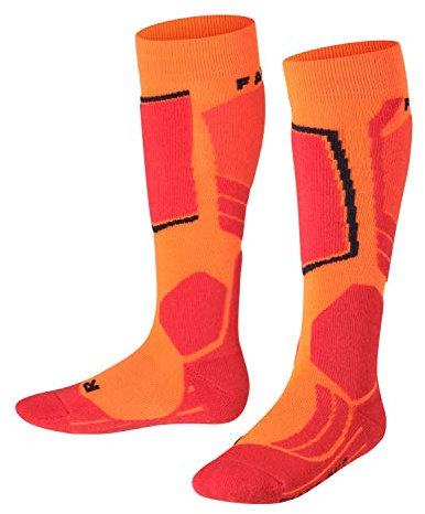 FALKE Unisex Kinder Skisocken SK2 Intermediate K Kh Wolle Funktionsmaterial warm dick 1 Paar, Orange Flash 8034, 27-30