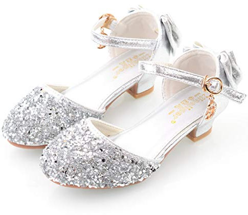 YOSICIL Scarpe con Tacco Ragazza Sandali Flamenco Scarpe da Principessa Eleganti Festa Ballo da Sala Tango Bowknot Scarpe da Sposa Feste Halloween Festa di Natale,argento1,30EU