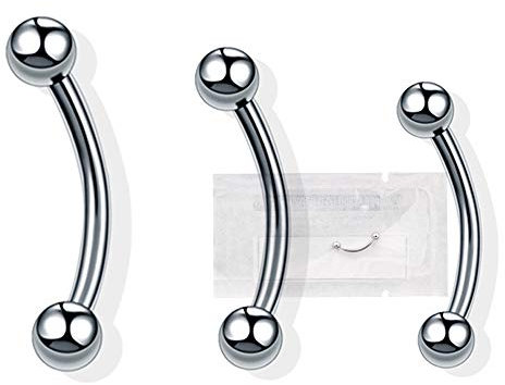 Warrior PMS-001 Piercing de sourcil en acier chirurgical 316L stérile 16 G (1,2 mm) avec une boule de 3 mm de longueur 8 mm et 10 mm, Acier inoxydable, Pas de gemme