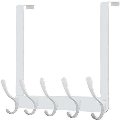 WEBI Over The Door Hooks,Door Hanger,5 Coat Hooks,Over The Door Towel Rack Coat Rack for Hanging Towels,Clothes,Back of Bathroom,White