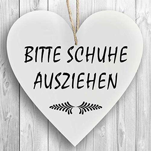 Herzschild Holzherz Holzschild 16 x 16 cm Bitte Schuhe ausziehen weiß Dekoschild Wandschild Schild Holz Geschenk