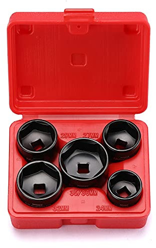 CASOMAN 5 Pieces 3/8 Drive Low Profile Oil Filter Socket Set, Oil Filter Cap Remover and Installer Tool Set, 6 Point, 24mm 27mm, 29mm, 32mm, 36mm, CR-V