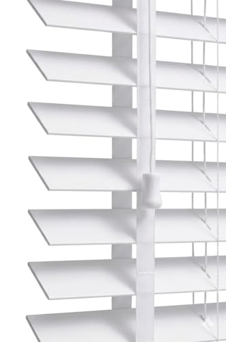 Ruby Deals Faux Wood Window Venetian Blinds with Tape - 50mm slats Trimmable Easy Fit Home Office White Window Blinds (60W x 150H cm)