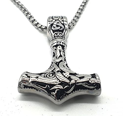 Vikings Wikinger Halsband Anhänger Mjölnir Thors Hammer Edelstahl im Schmuckbeutel