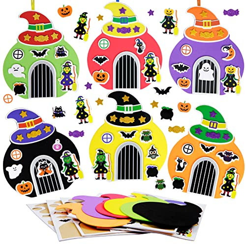 DKINY 12 Stück Halloween Hexentür Bastelsets Hexen Haus Mix&Match Kunst und Bastelhandwerk für Kinder Saisonale Kreativsets und Bastelbedarf zum Basteln Halloween Hexentüren zum Dekorieren