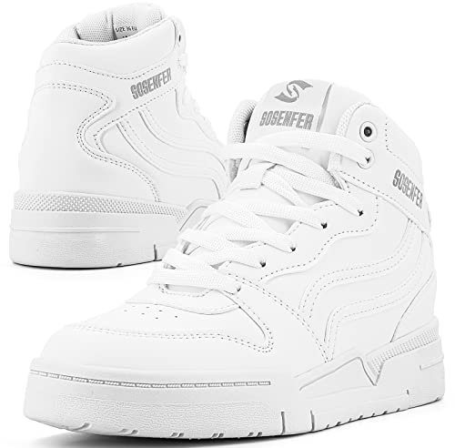 Sosenfer Plateau Sneaker Damen Wedges Keilabsatz Schuhe Damen Sportschuhe Innere Steigerung Platform Leichte Leder Walking Trainers Weiss Weiße Schwarz Turnschuhe Damen (Weiß EU 37)