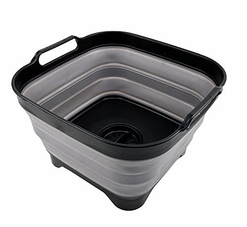 SAMMART 10 l zusammenklappbare Geschirrpfanne mit Abtropfstöpsel – faltbares Waschbecken – tragbare Geschirrwaschwanne – platzsparende Küchenaufbewahrung (Schwarz/Legierungsgrau)