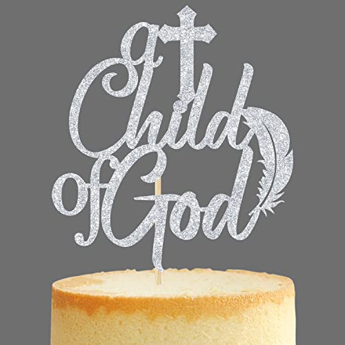 Ein Kind Gottes Tortenaufsatz, God Bless This Child/First Holy Communion, Babyparty/Baby Baptism Theme Party Decoartions Supplies, Silber Glitter