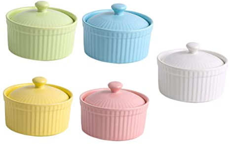 Anneome 1 Juego De Cuencos De Cerámica Con Tapas Cuencos Para Servir Postres Pudines Salsas Y Frutas De Varios Platos Multiusos Para Hornear Y Servir