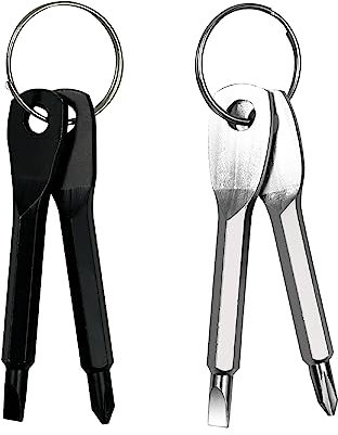 FRUHLING 4 Stück Schraubenzieher Klein Schraubendreher Set EDC Mini Schlitz Kreuzschlitz Schraubenzieher mit Schlüsselanhänger Geschenke für Männer(Schwarz Silber)