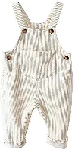 Panegy Salopette in velluto a coste con bottoni a righe in cotone tinta unita Completo da con bretelle e tuta con una tasca per bambini per l'autunno Bianco 9-12 mesi