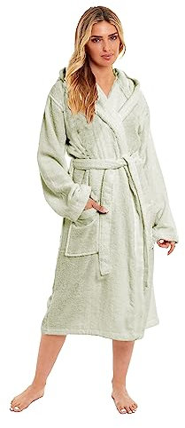 Daisy Dreamer Womens Robe Luxury Terry Towelling 100% Cotton Dressing Gown Bathrobe Highly Absorbent Ladies Hooded Bath Wrap, Sage Green Medium