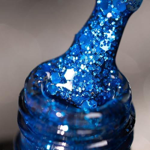 BURANO Glitter Gel Nail Polish, LED UV Nail Gel Shimmer Holographic Effect Soak off Curing Required Holiday Blue LP41