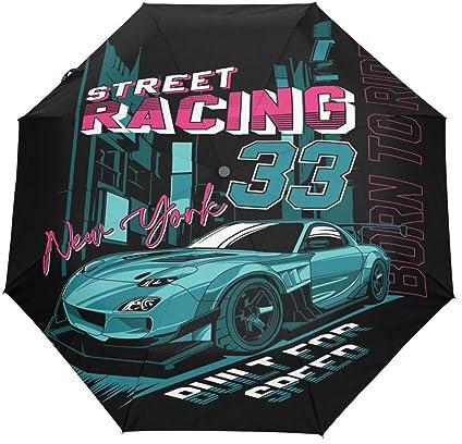Boccsty Street Racing New York Automatischer Regenschirm Speed Race Auto Winddicht Wasserdicht UV-Schutz Reiseschirm - 3 Falten Auto Öffnen/Schließen Knopf Sonne & Regen Auto Regenschirm, mehrfarbig,