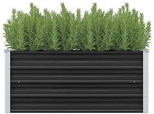 KOIECETA Hochbeet Pflanzkübel Blumenkasten Garten Pflanzkasten Terrassen Gemüsebeet Gartenbeet Frühbeet Pflanzbeet Verzinkter Stahl Anthrazit 100 x 40 x 45 cm