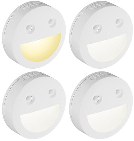 4 Stück Nachtlicht Mit Bewegungsmelder, Led Nachtlicht Kinder Mit Smiley, Nachtlicht Steckdose Mit Bewegungssensor, Treppenbeleuchtung Led Bewegungsmelder Für Flur Bad, Schlafzimmer,Orientierungslicht