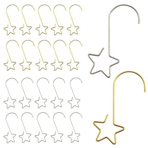 YHSKJCD Christmas Tree Hooks 80 Pcs Stars Shaped Bauble Hooks Christmas Ornament Bauble Hooks Hangers for Christmas Decoration S-Shaped