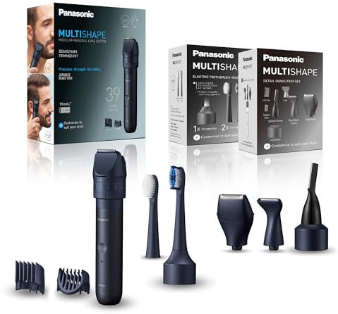 Panasonic MULTISHAPE ERCKL1, ER-CDT1 & ER-CTB1 Set, Bart- und Haartrimmer, Detail-Rasier-/Trimmkopf-Aufsatzset, Elektrischer Zahnbürstenaufsatz mit wiederaufladbarem Li-Ionen-Akku, Schwarz